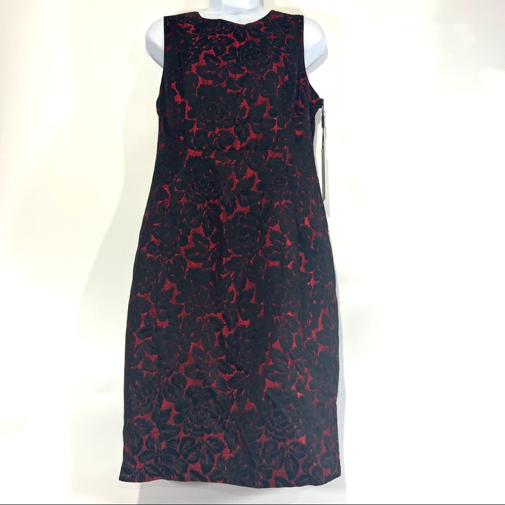 Calvin Klein Black Red Rose Lace Sleeveless Mini Dress NWT